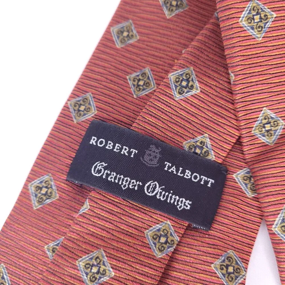 Robert Talbott Silk Tie Red Medallion Geometric Granger Owings Made In USA